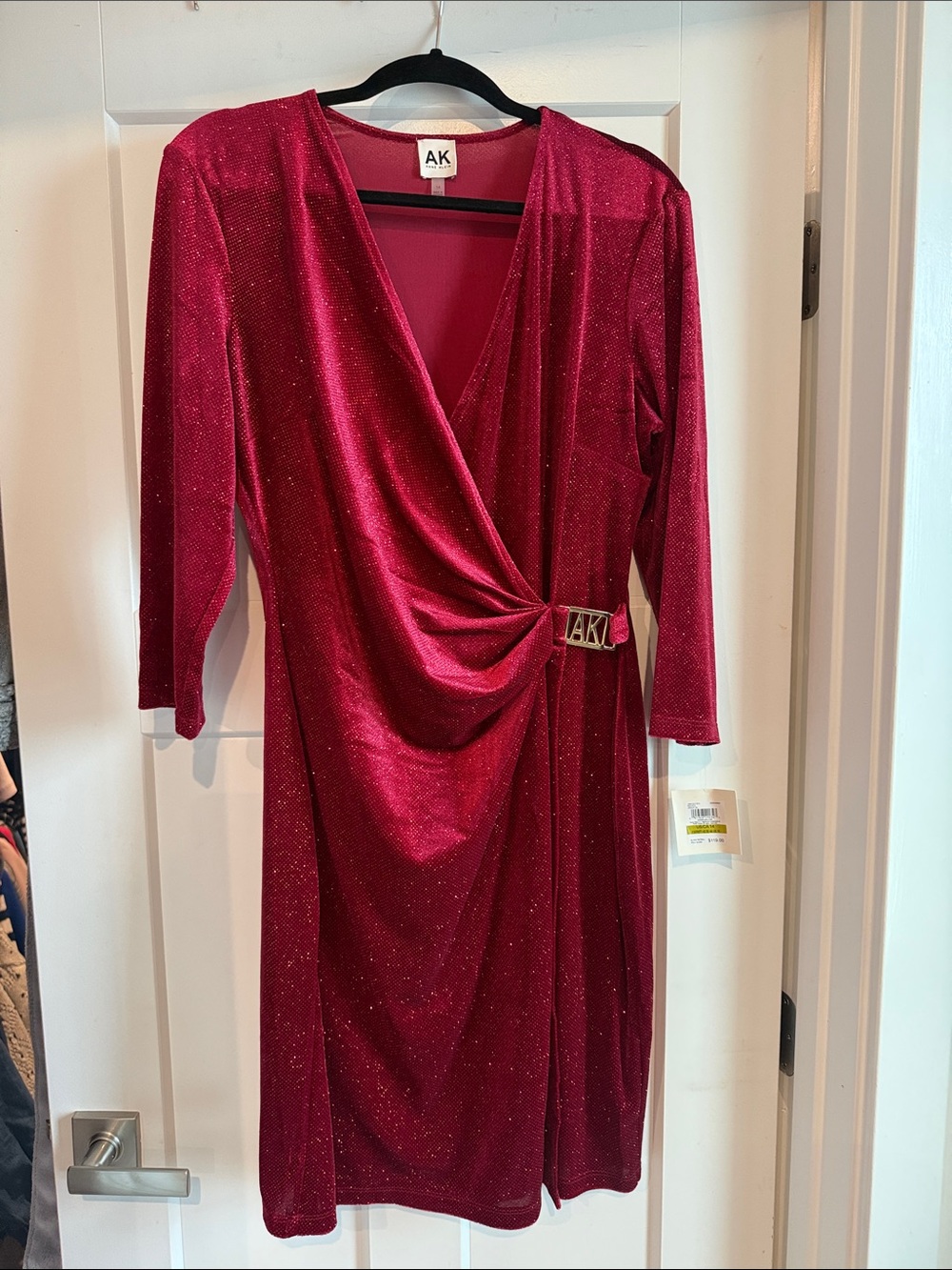 Sparkle Wrap-Style Dress in burgundy